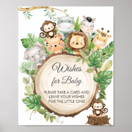Greenery Cute Jungle Animals Wishes for Baby Sign ポスター