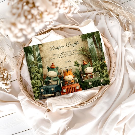 Greenery Dino Baby Shower Diapper Raffle エンクロージャーカード