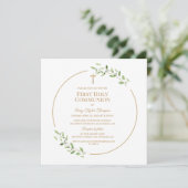 Greenery Elegant Gold Cross First Holy Communion  招待状 (スタンド正面)