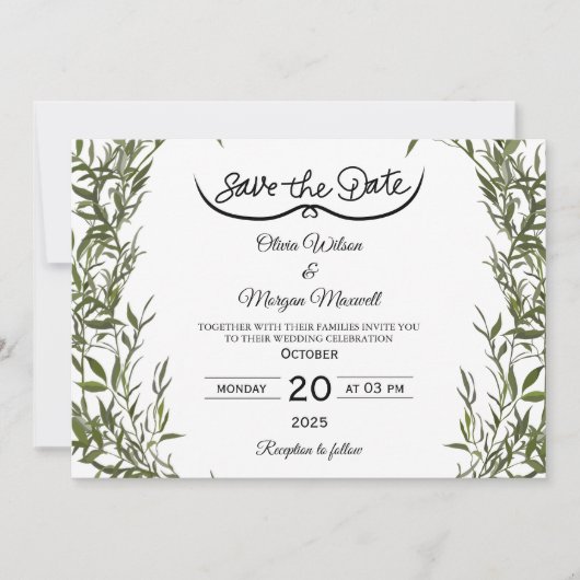 Greenery Elegant Save The Date Invitation 招待状 (正面)