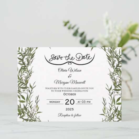 Greenery Elegant Save The Date Invitation 招待状 (スタンド正面)