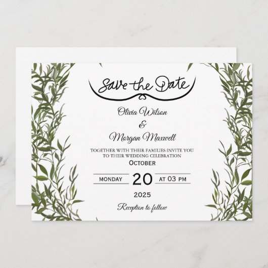Greenery Elegant Save The Date Invitation 招待状 (正面/裏面)