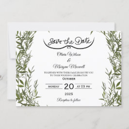 Greenery Elegant Save The Date Invitation 招待状