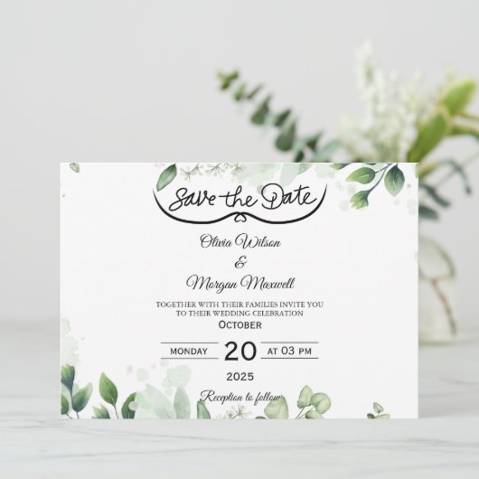 Greenery Elegant Save The Date Invitation 招待状 (スタンド正面)