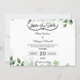 Greenery Elegant Save The Date Invitation 招待状