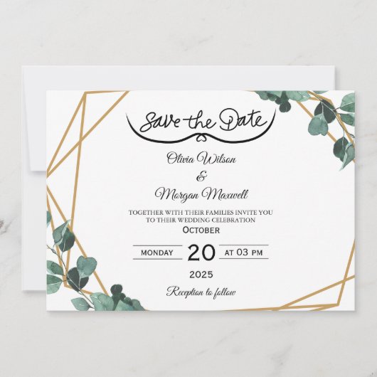 Greenery Elegant Save The Date Invitation 招待状 (正面)