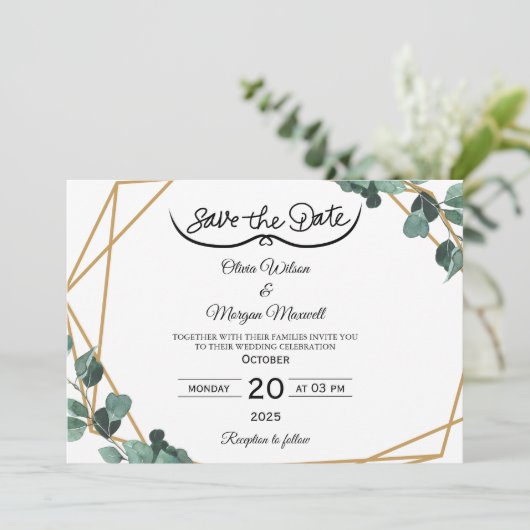 Greenery Elegant Save The Date Invitation 招待状 (スタンド正面)