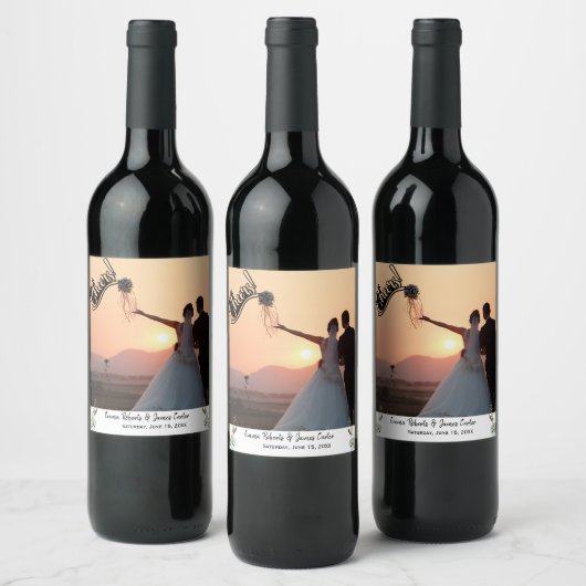 Greenery Elegant Wedding Photo Wine Label ワインラベル (ボトル)