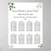 Greenery Elegant Wedding Seating Chart ポスター (正面)