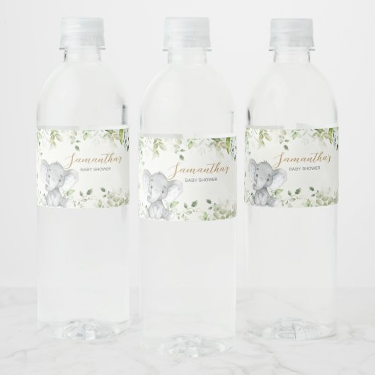 Greenery Elephant Baby Shower ペットボトルラベル (ボトル)