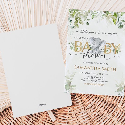Greenery Elephant Baby Shower 招待状