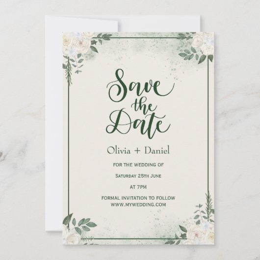 Greenery Elopement Save The Date Invitation 招待状 (正面)