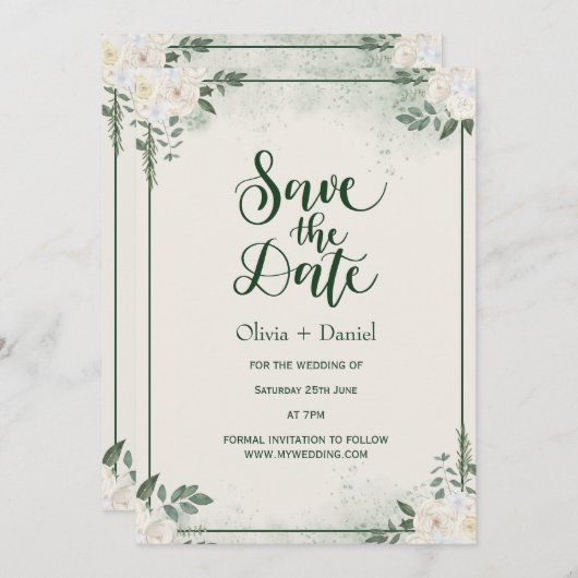 Greenery Elopement Save The Date Invitation 招待状 (正面/裏面)