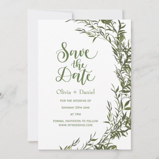 Greenery Elopement Save The Date Invitation 招待状 (正面)