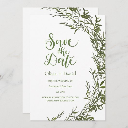 Greenery Elopement Save The Date Invitation 招待状 (正面/裏面)