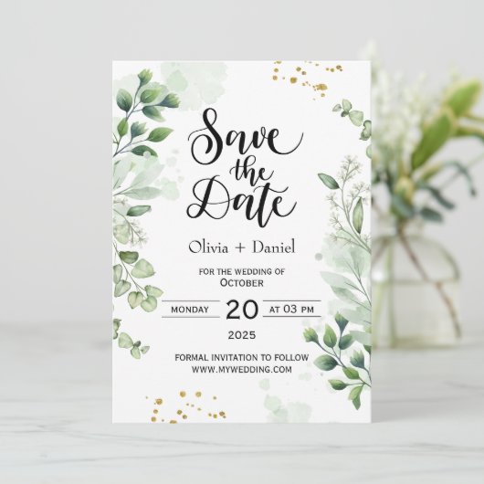 Greenery Elopement Wedding Date Invitation 招待状 (スタンド正面)