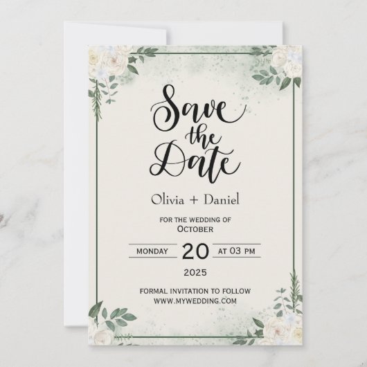 Greenery Elopement Wedding Date Invitation 招待状 (正面)