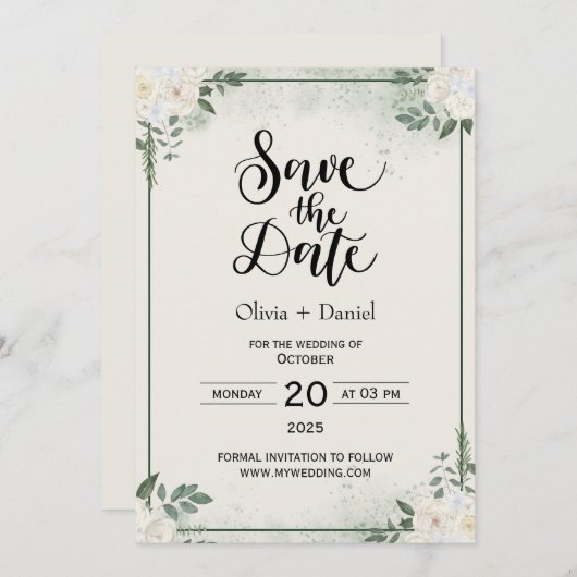 Greenery Elopement Wedding Date Invitation 招待状 (正面/裏面)