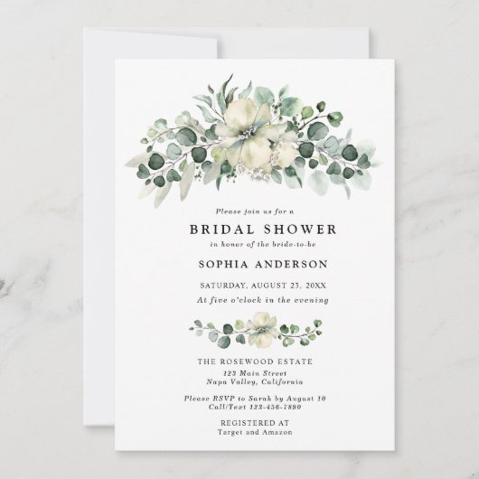 Greenery Eucalyptus Bridal Shower 招待状 (正面)