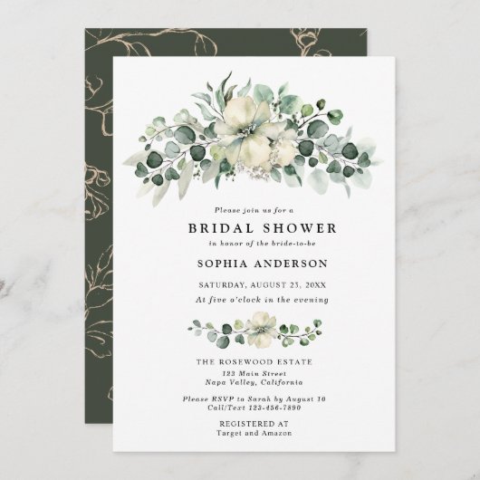 Greenery Eucalyptus Bridal Shower 招待状 (正面/裏面)