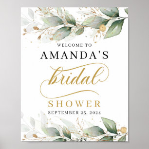 Greenery eucalyptus bridal shower welcome sign ポスター
