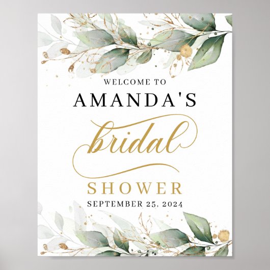 Greenery eucalyptus bridal shower welcome sign ポスター (正面)