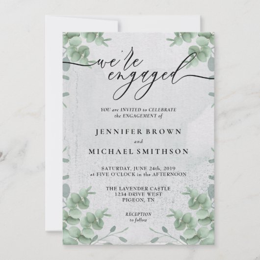 Greenery Eucalyptus Calligraphy We are engaged 招待状 (正面)