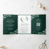 Greenery Eucalyptus Emerald Green QR Code Wedding 三つ折り招待状 (内部)