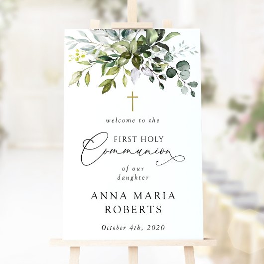 Greenery, Eucalyptus, First Holy Communion Welcome ポスター