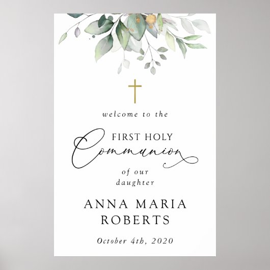 Greenery, Eucalyptus, First Holy Communion Welcome ポスター (正面)