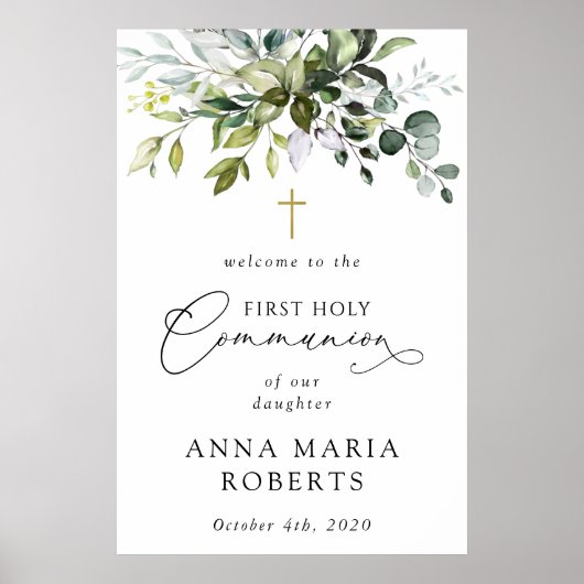 Greenery, Eucalyptus, First Holy Communion Welcome ポスター (正面)