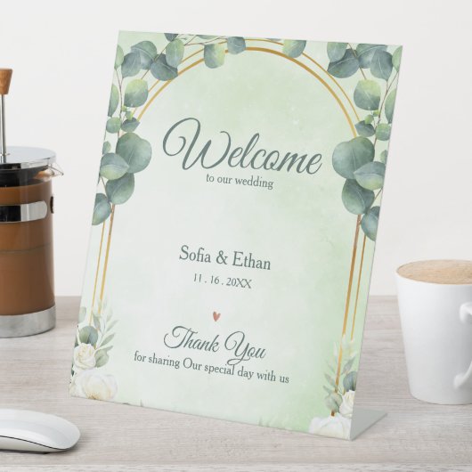 Greenery Eucalyptus Floral Welcome to Our Wedding  台座サイン (インサイチュ)