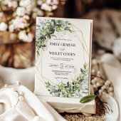 Greenery Eucalyptus Gold Geometric Wedding  招待状