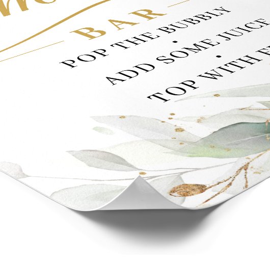 Greenery eucalyptus gold leaves mimosa bar sign ポスター (角)