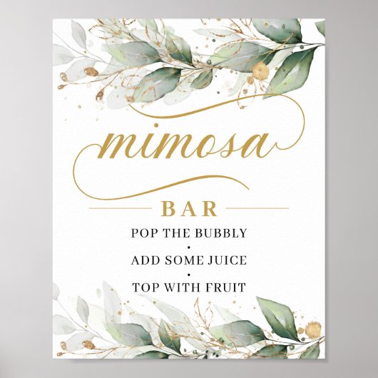 Greenery eucalyptus gold leaves mimosa bar sign ポスター (正面)