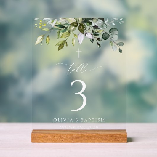 Greenery, Eucalyptus Leaves, Baptism Table Numbers アクリルサイン (ニュートラル)