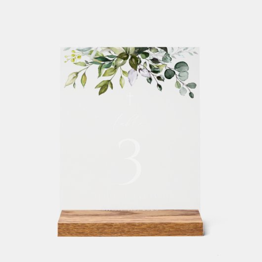 Greenery, Eucalyptus Leaves, Baptism Table Numbers アクリルサイン (正面)