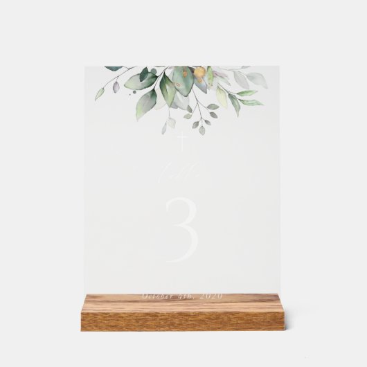 Greenery, Eucalyptus Leaves, Baptism Table Numbers アクリルサイン (正面)
