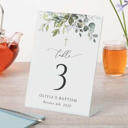 Greenery, Eucalyptus Leaves, Baptism Table Numbers 台座サイン (インサイチュ)