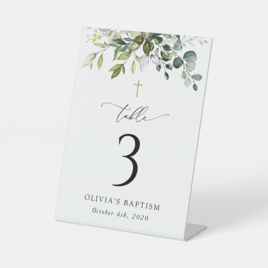 Greenery, Eucalyptus Leaves, Baptism Table Numbers 台座サイン (正面)