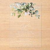 Greenery, Eucalyptus Leaves, Boho, Baptism アクリル招待状 (正面)