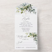 Greenery, Eucalyptus Leaves, Boho, Baptism オールインワン招待状 (内側)