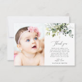 Greenery, Eucalyptus Leaves, Boho, Baptism サンキューカード (正面)