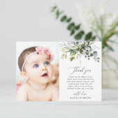 Greenery, Eucalyptus Leaves, Boho, Baptism サンキューカード (スタンド正面)