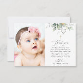 Greenery, Eucalyptus Leaves, Boho, Baptism サンキューカード (正面)
