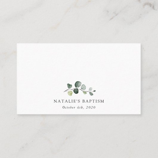 Greenery, Eucalyptus Leaves, Boho, Baptism プレイスカード (裏面)