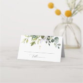 Greenery, Eucalyptus Leaves, Boho, Baptism プレイスカード (正面)
