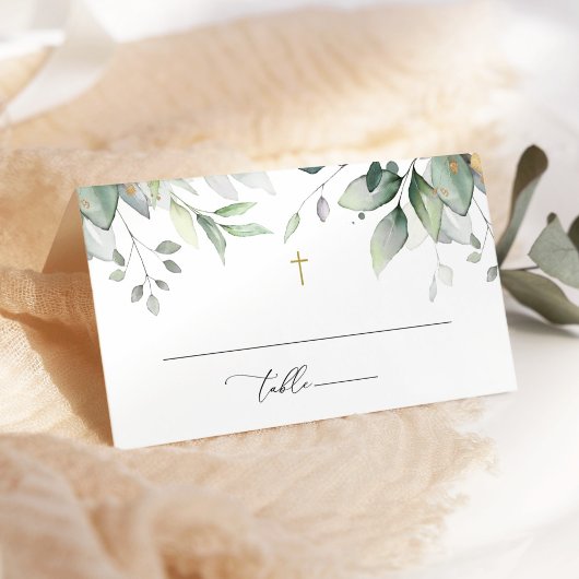 Greenery, Eucalyptus Leaves, Boho, Baptism プレイスカード