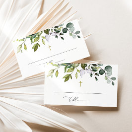 Greenery, Eucalyptus Leaves, Boho, Baptism プレイスカード