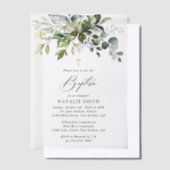 Greenery, Eucalyptus Leaves, Boho, Baptism ベラム紙招待状 (オフセット)